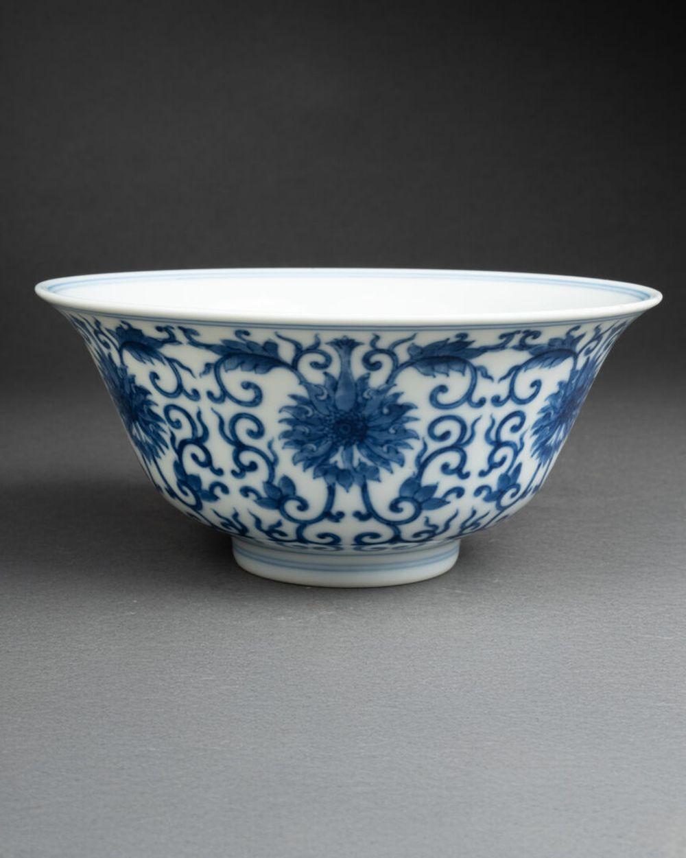 A Guangxu Blue and White Lotus-Scroll Bowl