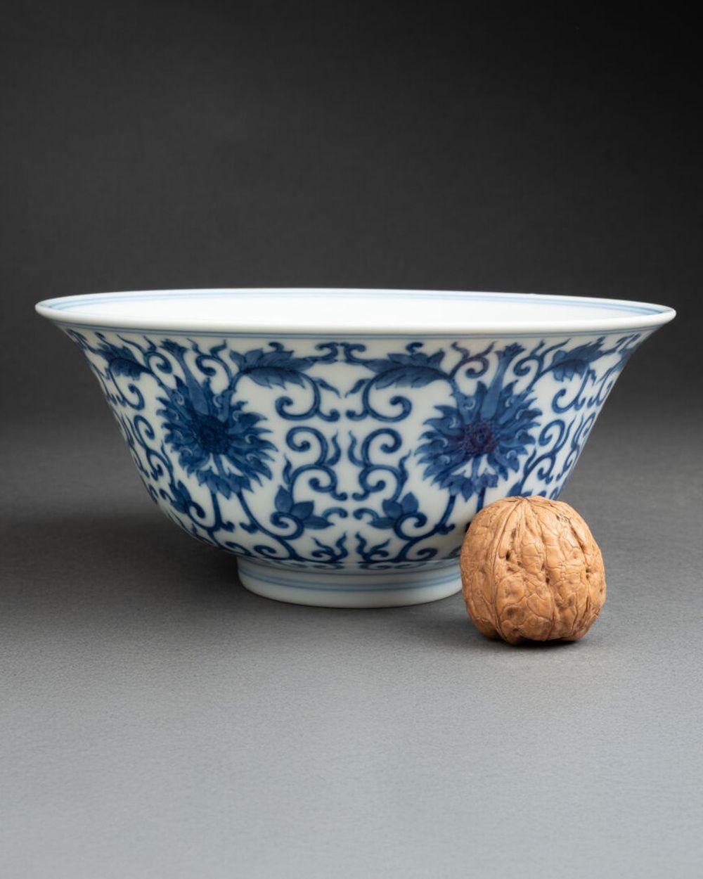 A Guangxu Blue and White Lotus-Scroll Bowl