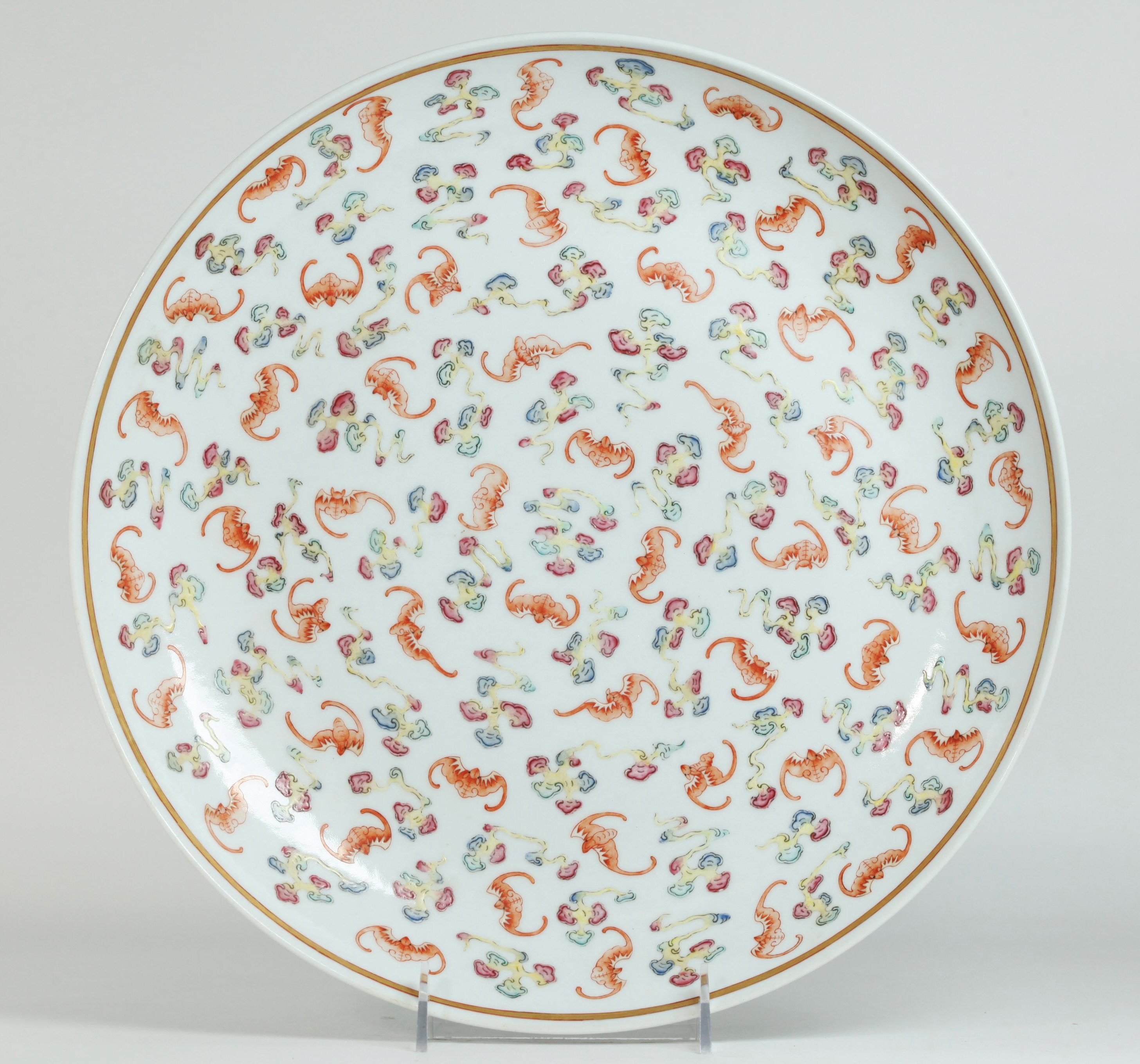 Large Chinese Porcelain Bat & Colored Cloud Charger